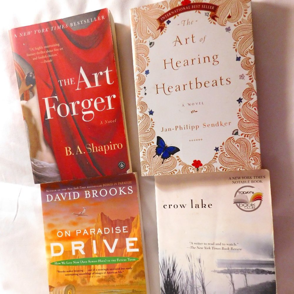 Book Lot: Crow Lake, Art of Hearing Heartbeats, The Art Forger On Paradise Drive